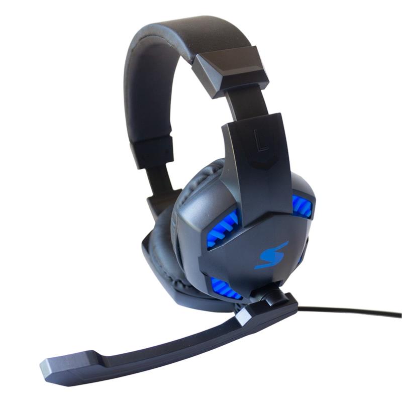 auricular gaming negro y azul con luz led